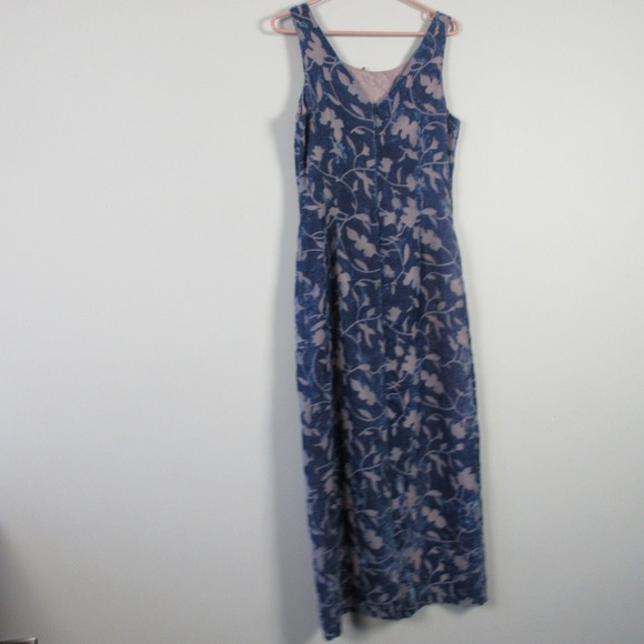 Tailor B. Moss Maxi Dress M Blue Floral Rayon VTG Slit Burnout Velour y2k 256 - Picture 2 of 16